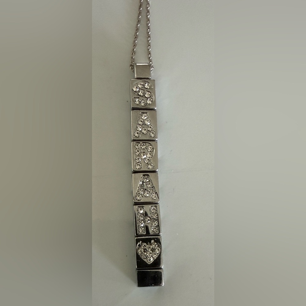 Crystal Letter Link Stretch Necklace - Silver.